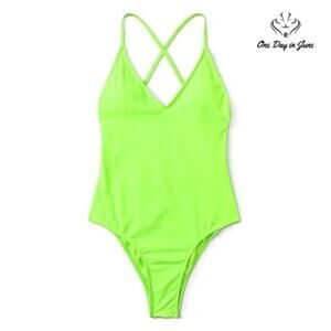 Soly Hux Plunge Neck Cross Back One Piece Swimsuit Size L